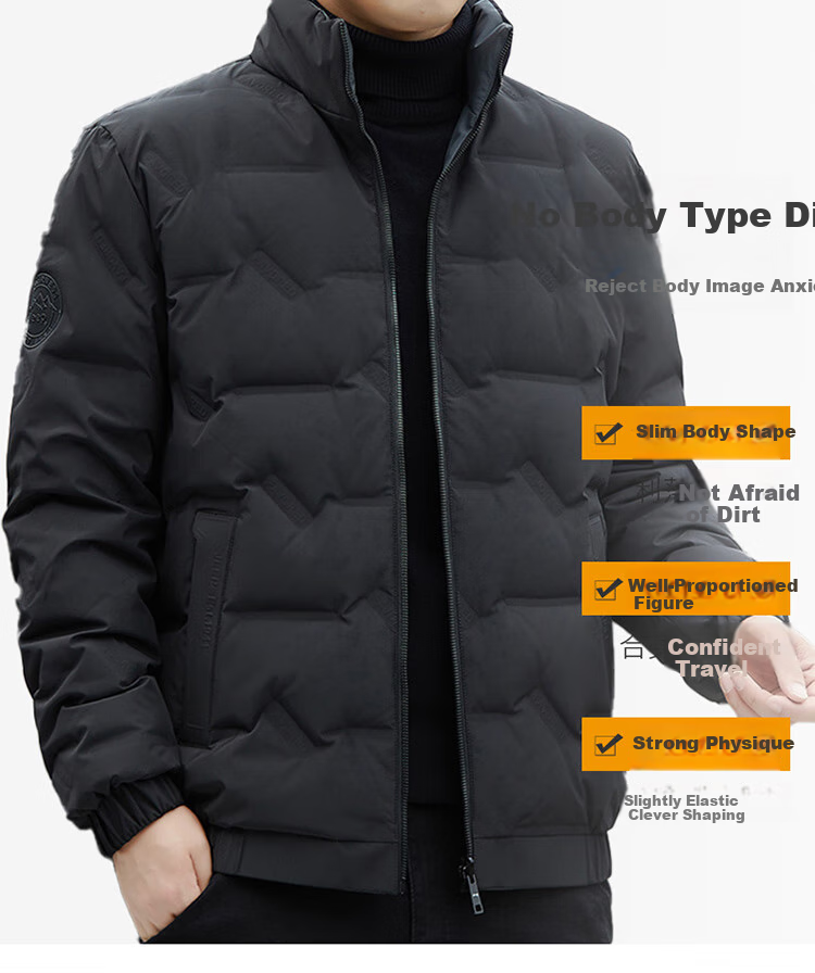 JEEP Men's Winter Short Down Jacket Casual Stand Collar Coat Warm Reversible Black 4XL 5