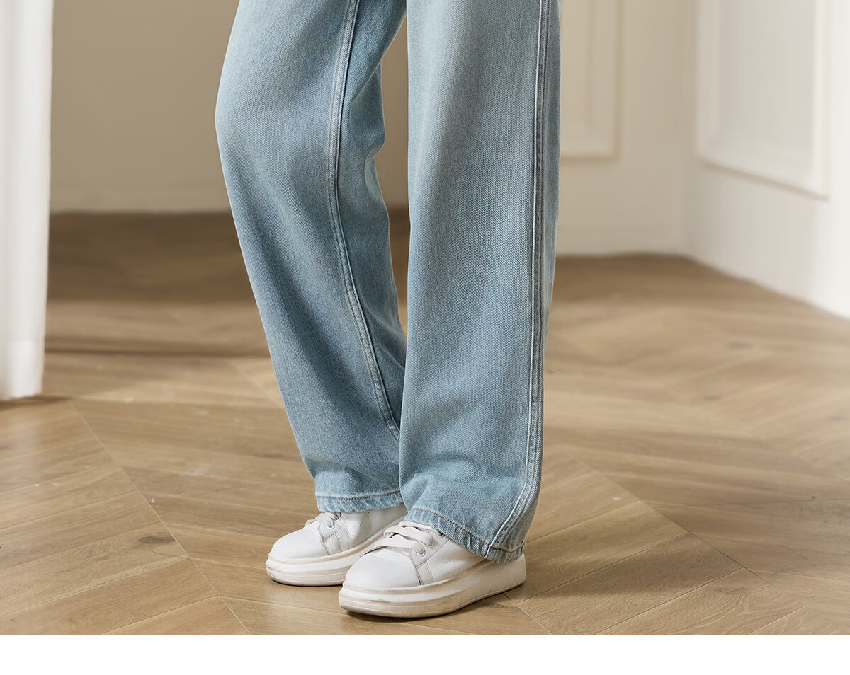 Chushen Spring And Autumn High-Waisted Jeans for Women with Single Button, Casual Versatile Retro Slimming Straight-Leg Pants Long Trousers S143N1003 4