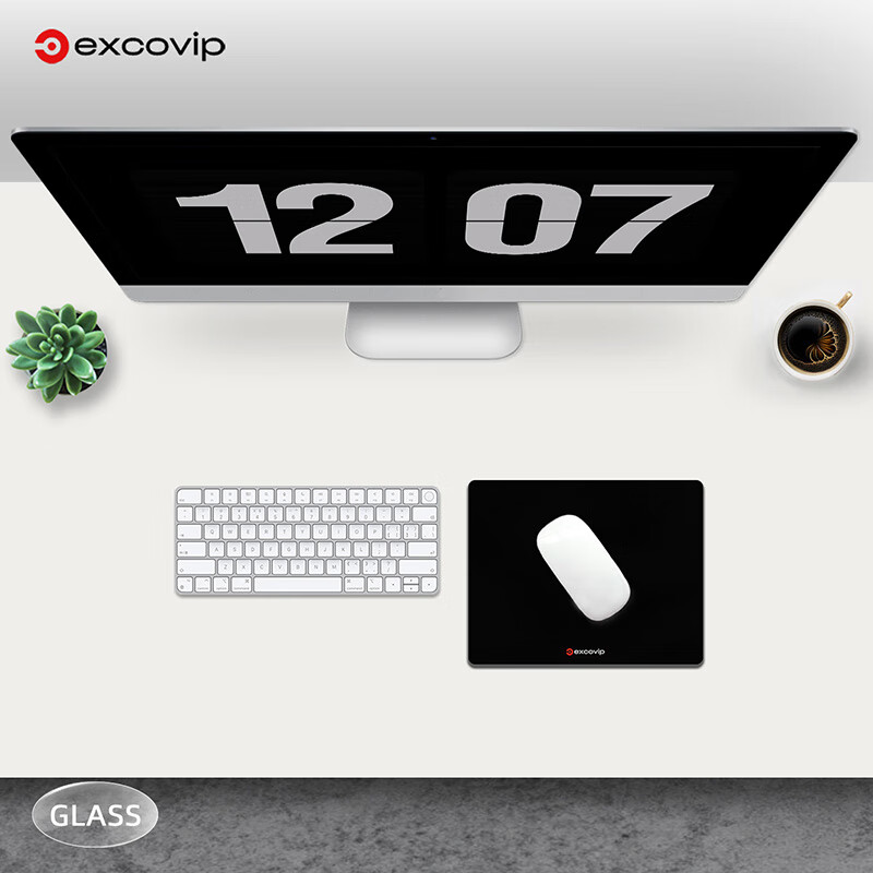 EXCO Solid Color Glass Mouse Pad, Gaming Photovoltaic Mouse Pad, Hard Keyboard Desk Pad, Computer Office Laptop Small Size Mat 250*200mm, Black 0179 11