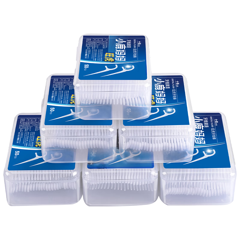FAWNMUM Dental Floss Picks with Round Thread, 50 Pieces X 4 Boxes, Toothpicks for Cleaning Between Teeth, Family Pack, Ultra-Thin And Convenient