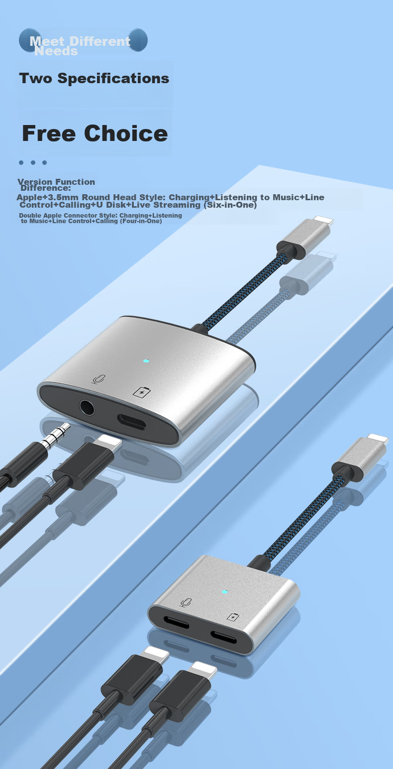JOWOYE Apple Adapter Headphone Game Sound Card Live Streaming Audio Converter Fast Charging Lightning to 3.5mm Adapter for Mobile Phones And Tablets IPhone14/13/12/iPadAir 13