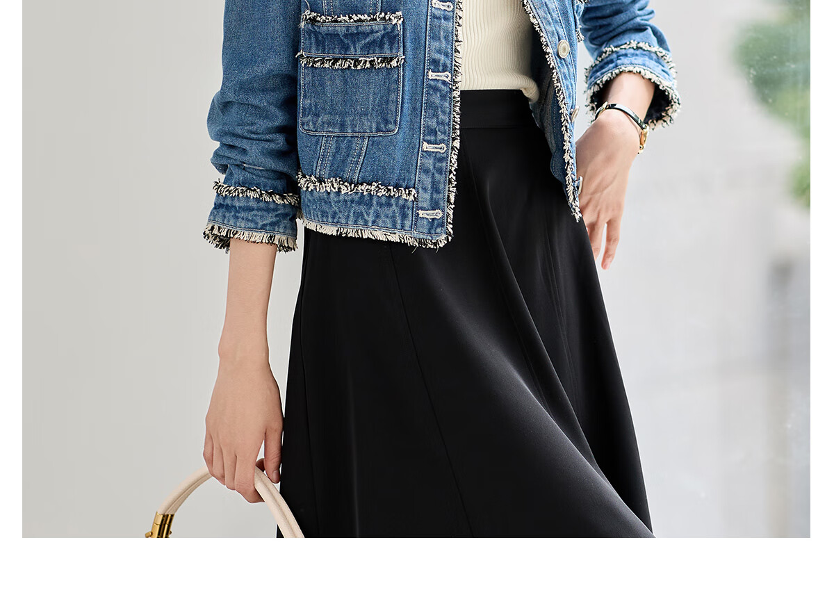 Chushen New Retro Style Women's Denim Jacket Straight Cut Frayed Edge Chanel Style Short Jacket S143U5003 11