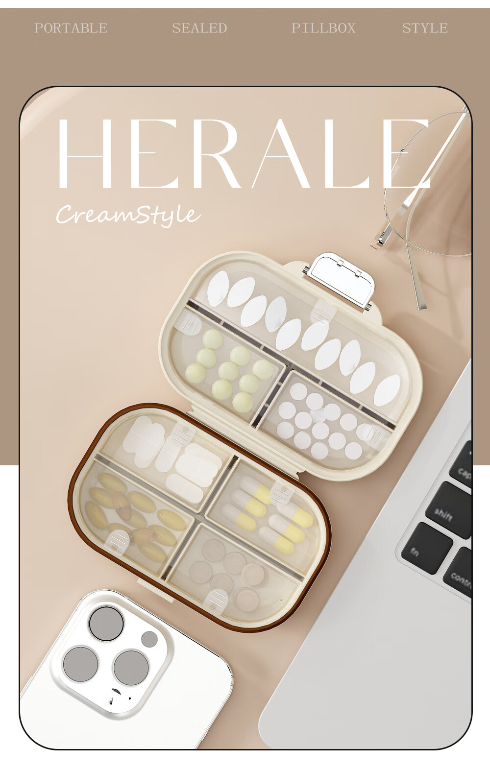 Lehuolvxing Pill Organizer, Portable Medicine Dispenser, Compact Mini Box for Storing Medications, Sealed Container for Pills 16