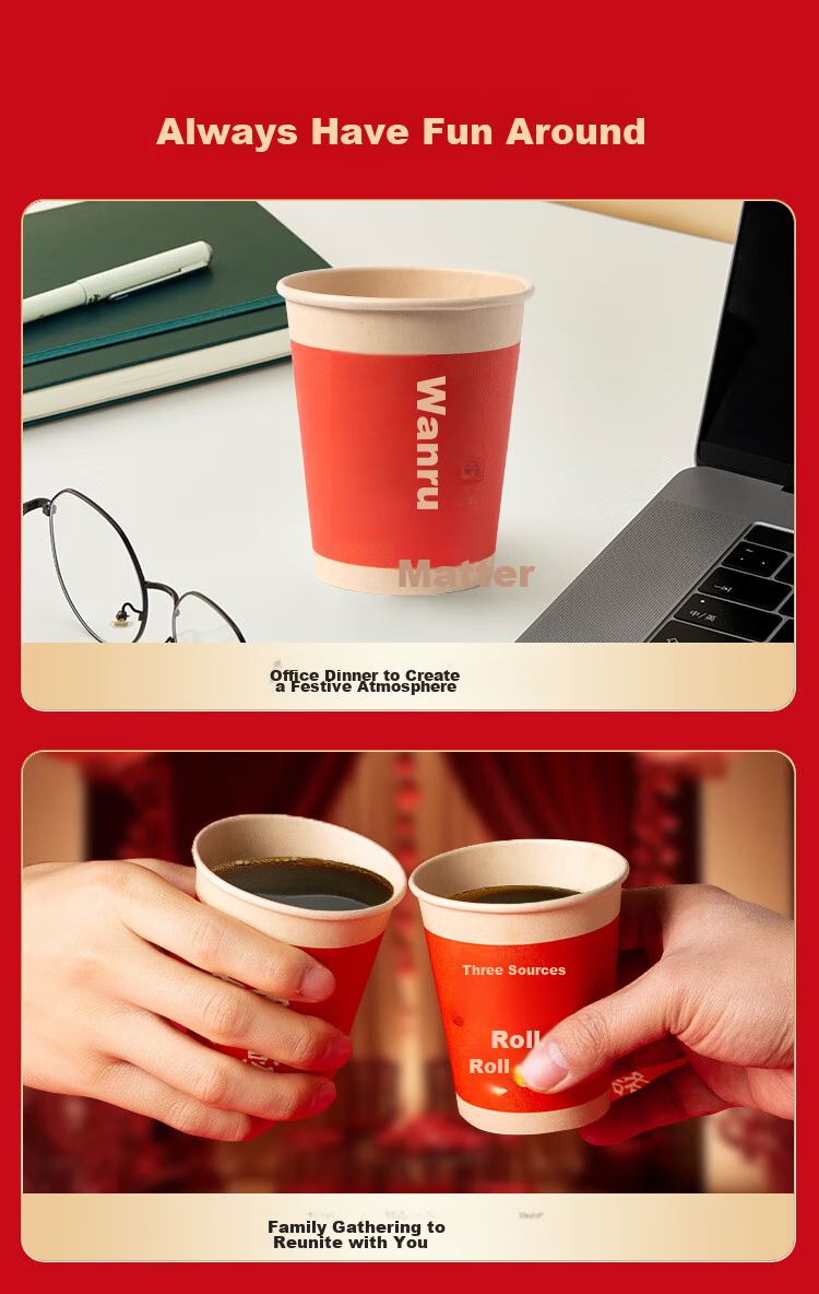 JD Original Disposable Paper Cups, Large Red Thick Food-Grade Holiday Celebration Water Cups 250ml [100 Pieces] 8