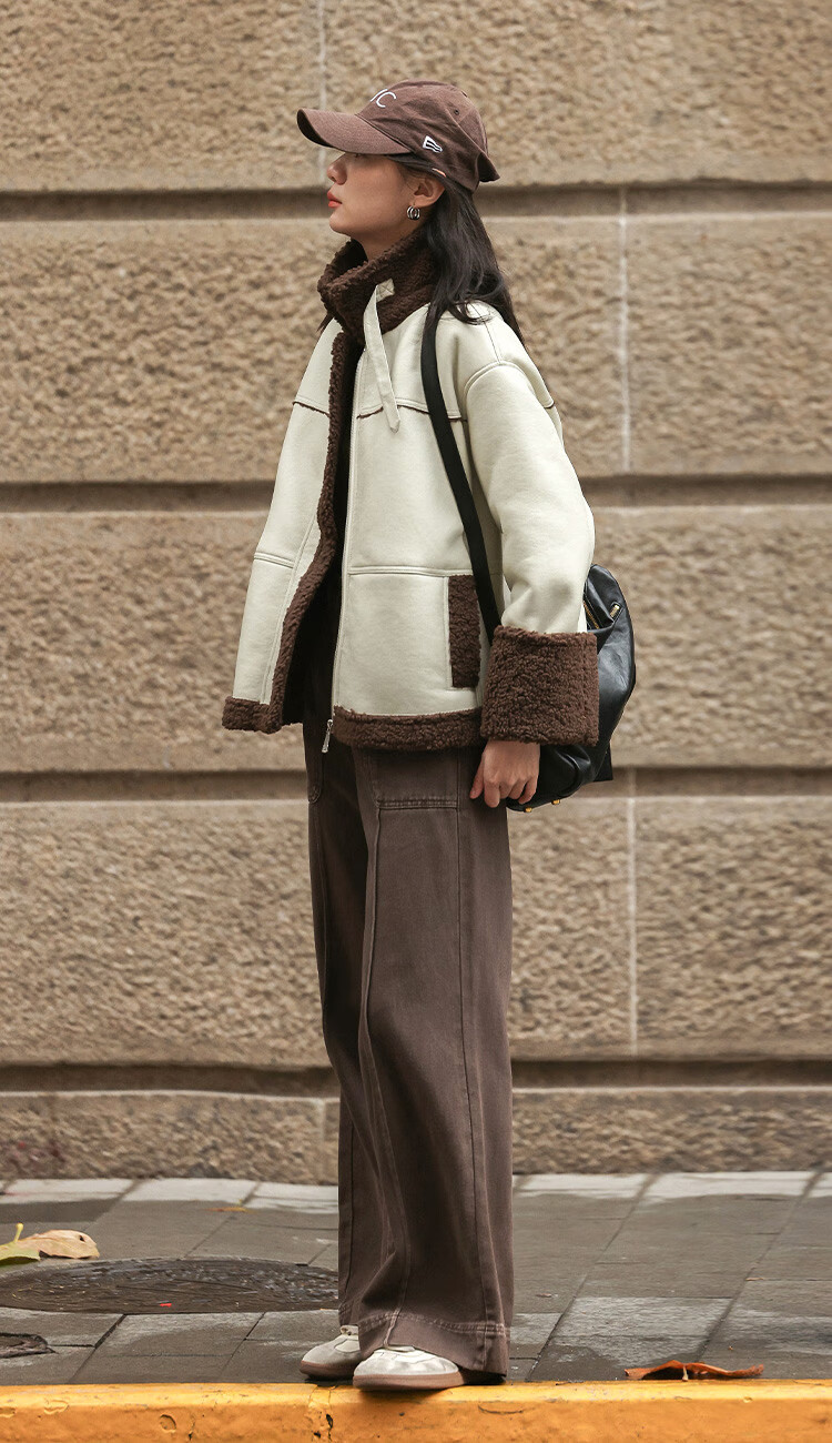 Demana Motorcycle Style Faux Shearling Winter PU Leather Patchwork Personalized Coffee Green Jacket Women Light Pea Green S 3