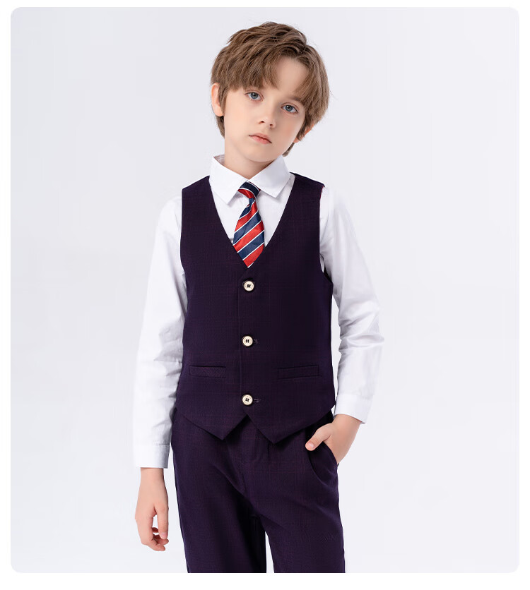 LUOBOBEIBEI Boys' Suit Spring Formal Wear Set, Children's Stylish Small Suit, Piano Greeting Outfit, Blue Plaid Five-Piece Set, Size 120 12