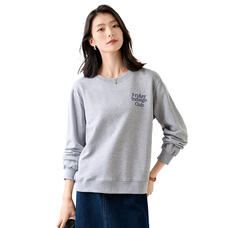 Chushen Spring and Autumn Crew Neck Sweatshirt Women Wilderness Mallard Casual Letter Embroidery Long Sleeve Top S143W1009