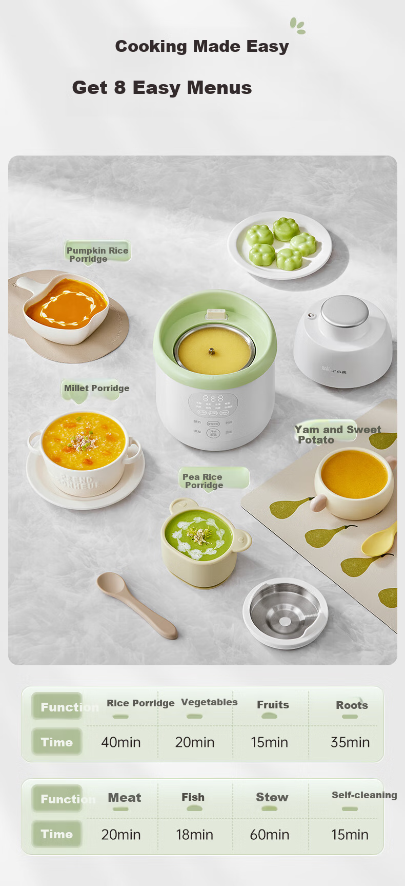 Bear Baby Food Processor Waterless Blending Steaming Cooking Multi-Function Age-Appropriate Puree Maker with Dual Cups 11