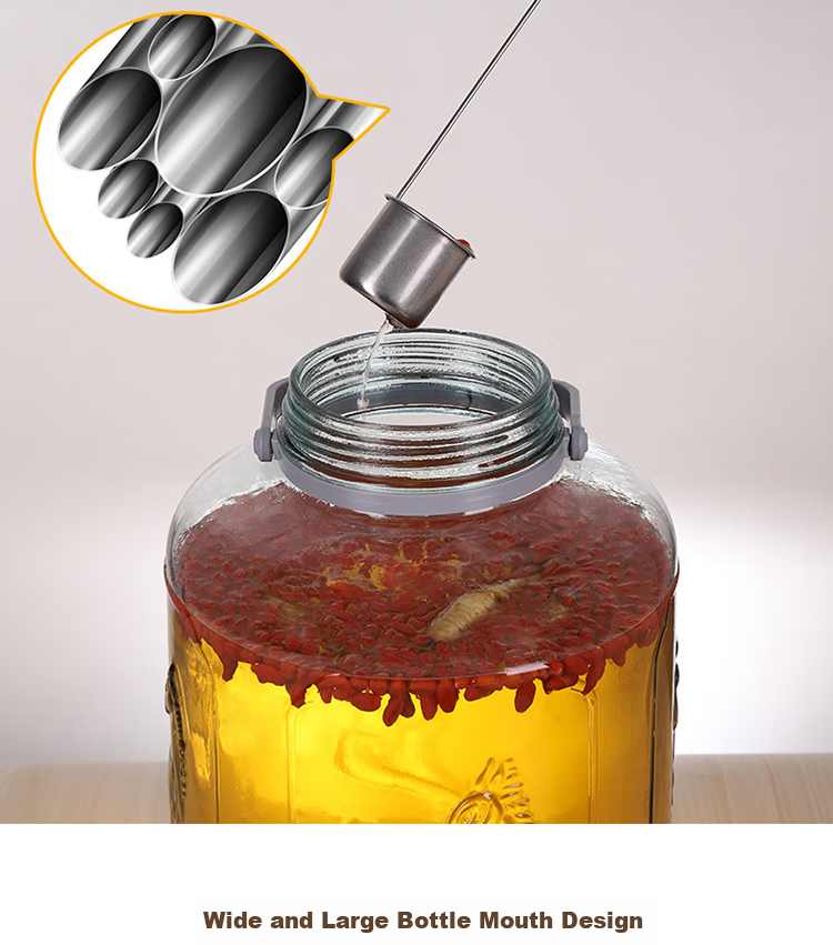 Jidukongjian Liquor Infusion Bottle, Household Glass Sealed Jar Special Container for Pickles And Liquor Brewing, with Tap, 20 Jin Capacity + Wine Lifting Handle 8
