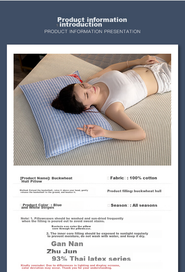 YALU & FREEDOM Pure Cotton Buckwheat Pillow, 100% All Buckwheat Hull Pillow Core, Adult Sleeping Cervical Spine Protection Pillow, 5 Jin (2.5 Kg), 46x72 Cm, Blue Patter 7