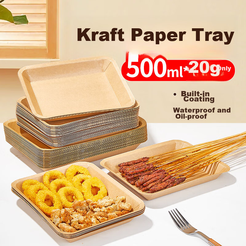 YOUAO Disposable Plates 500ml, 20 Pieces, Biodegradable Kraft Paper Plates, Cake Plates, Handmade Plates, Barbecue And Picnic Plates