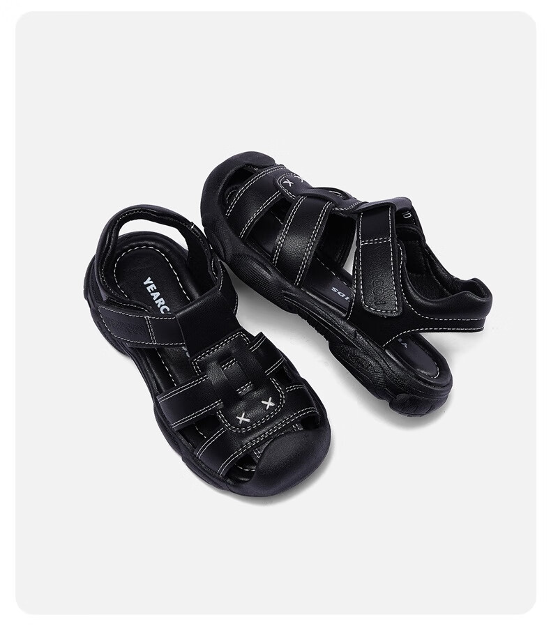 Yearcon Kids Summer Non-Slip Boys Beach Sandals Protective Toe Soft Sole Baby Sandals Black Size 27 12