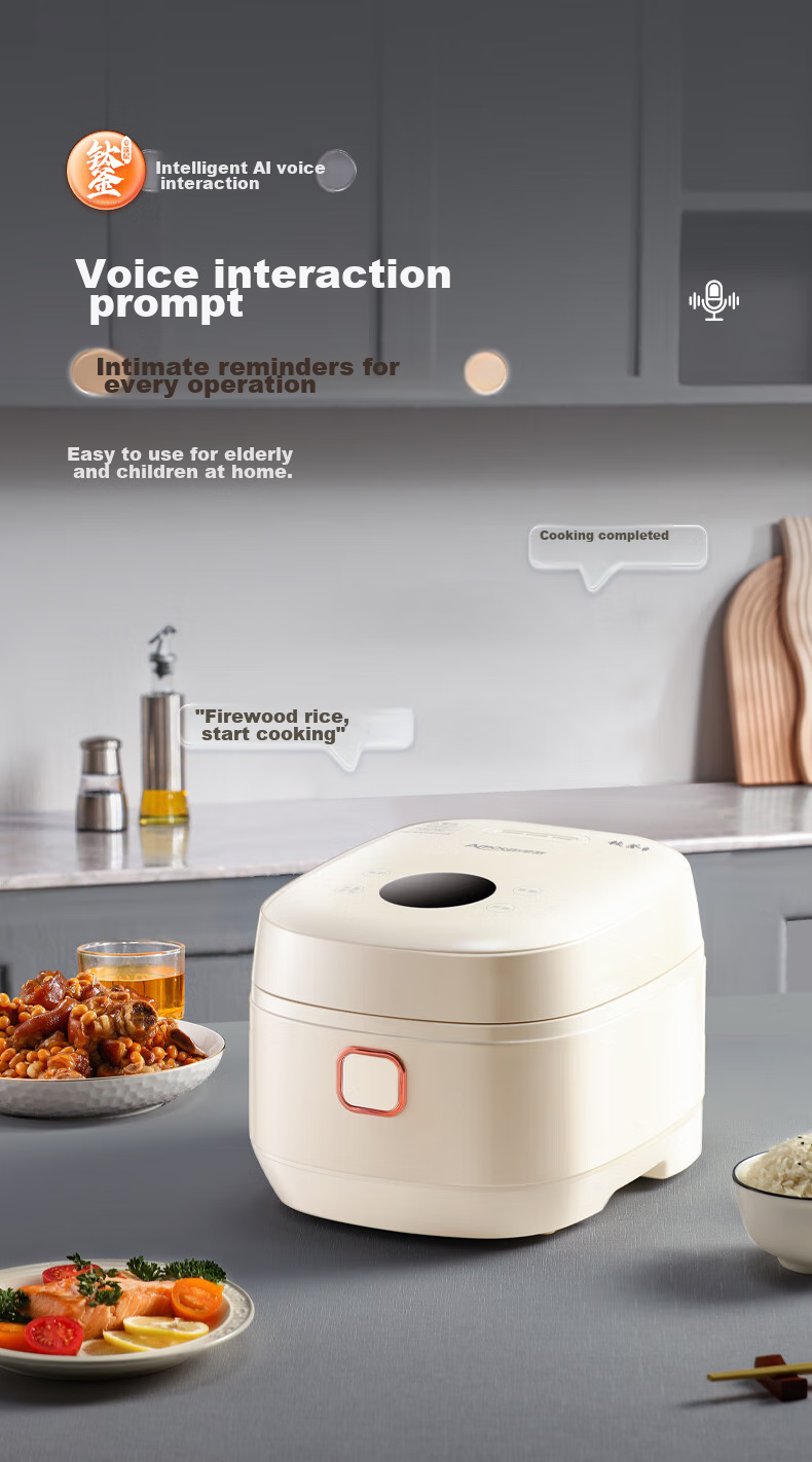 Amos 0 Coated Rice Cooker, Pure Titanium Uncoated Mother And Baby Grade Material Inner Pot, 3L Multifunctional Household Rice Cooker for 3-4 People, Soup And Porridge, Voice-Controlled IH Heating Electric Rice Cooker AS-FB308T 17