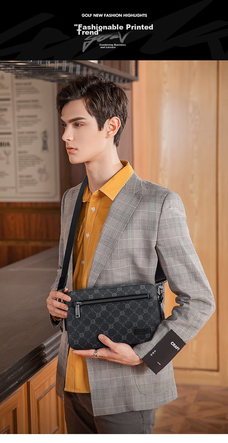 GOLF Shoulder Bag for Men, Printed Crossbody Bag with Multiple Compartments for IPad And Phone, Water-Resistant Business Commuter Bag 1