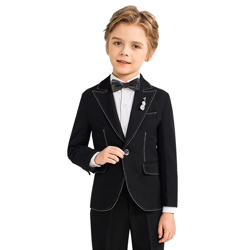 Romon Kids Suit Set Flower Boy Formal Wear Large Children Piano Performance Outfit Black and White Four-Piece Set Size 110