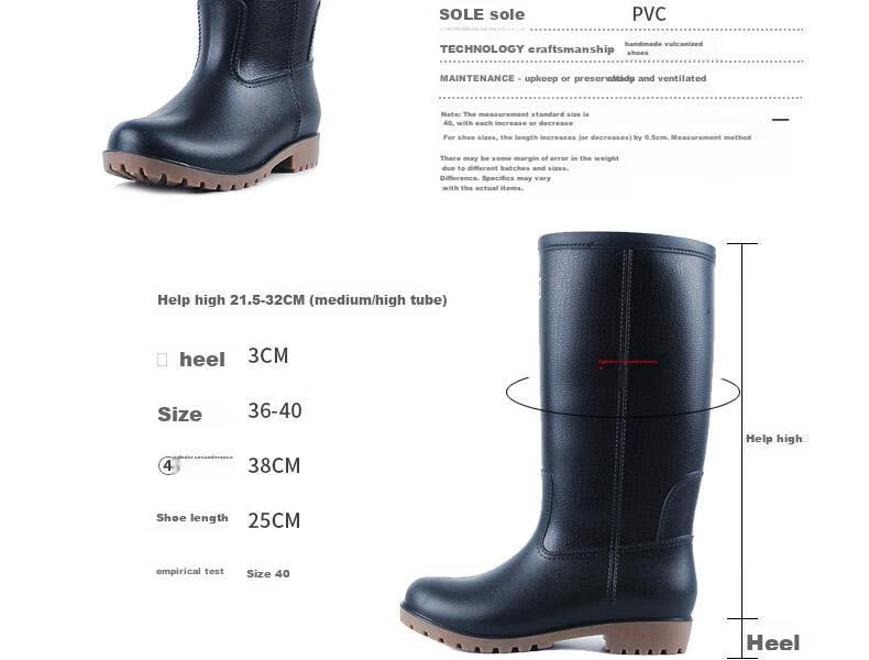 Warrior Men's Mid-High Rain Boots, Adult Waterproof Shoes, Rubber Boots, HXL128-B, Black Mid-Calf, Size 41 6