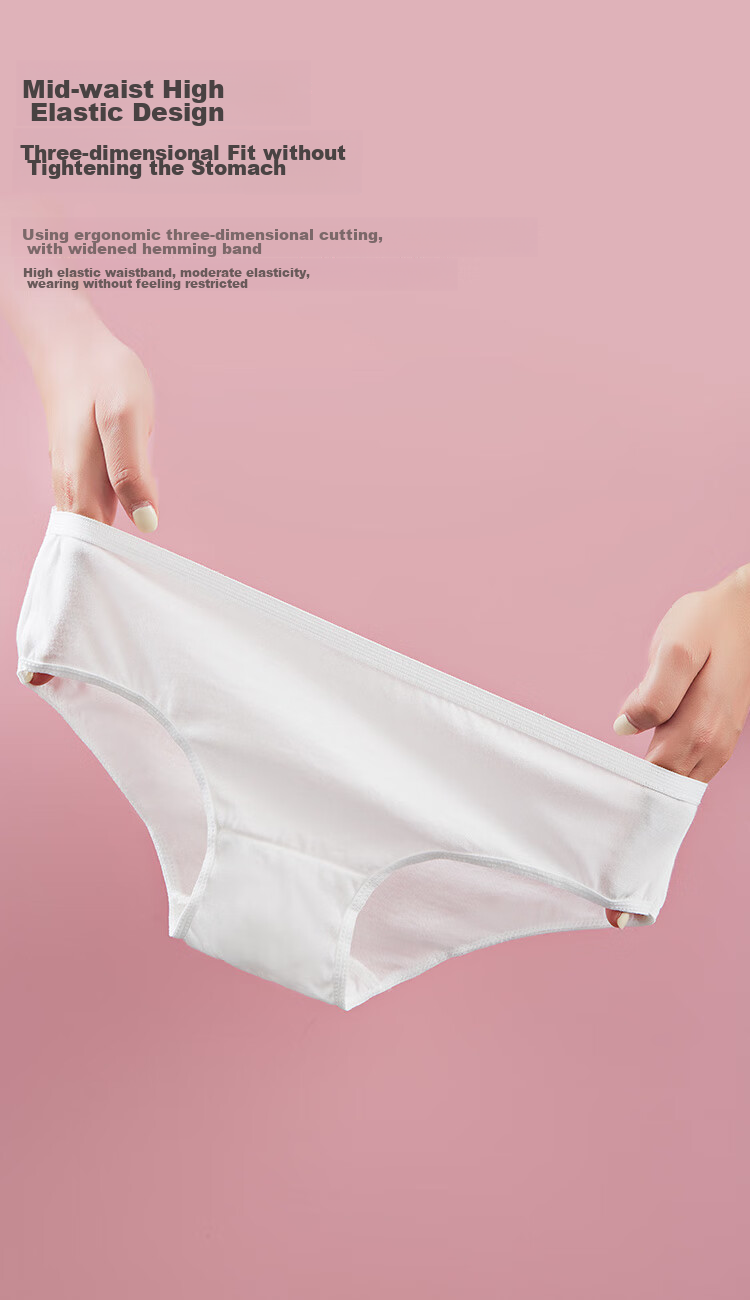 One's Member Disposable Pure Cotton Women's Underwear, Mid-Rise, EO Sterilized, No-Wash Daily Disposable Panties for Pregnant Women, Business Trips, Travel, 10-Pack, M Size 5
