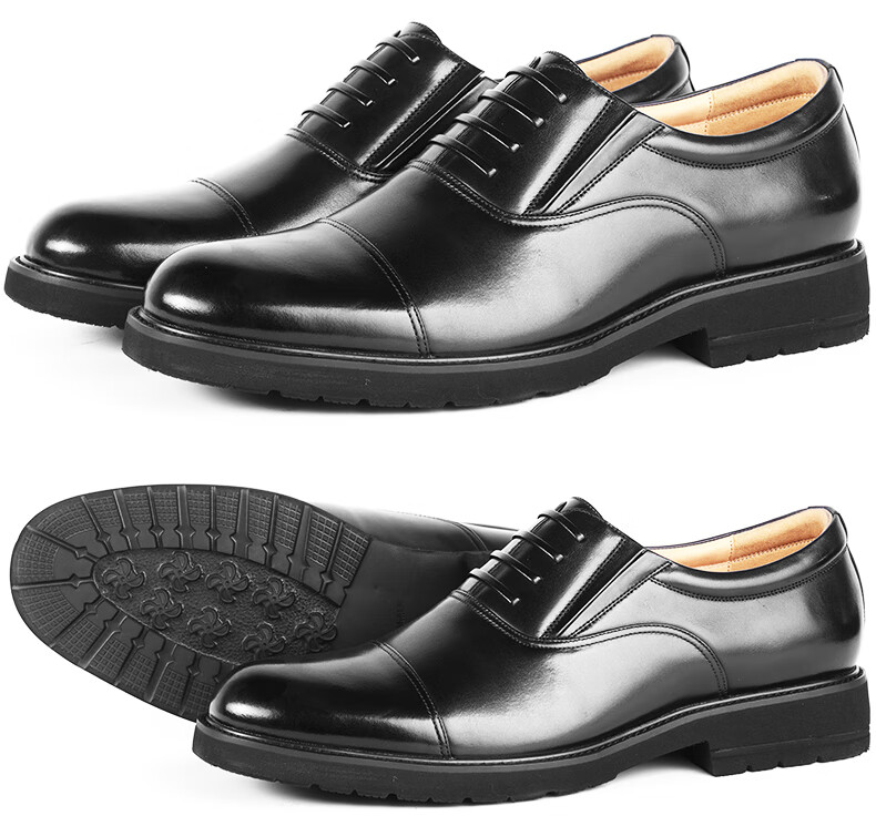 3515 Qiangren Three-Prong Leather Shoes for Men, Cowhide Business Formal Shoes, Breathable Men's Shoes, Black, Size 44 2