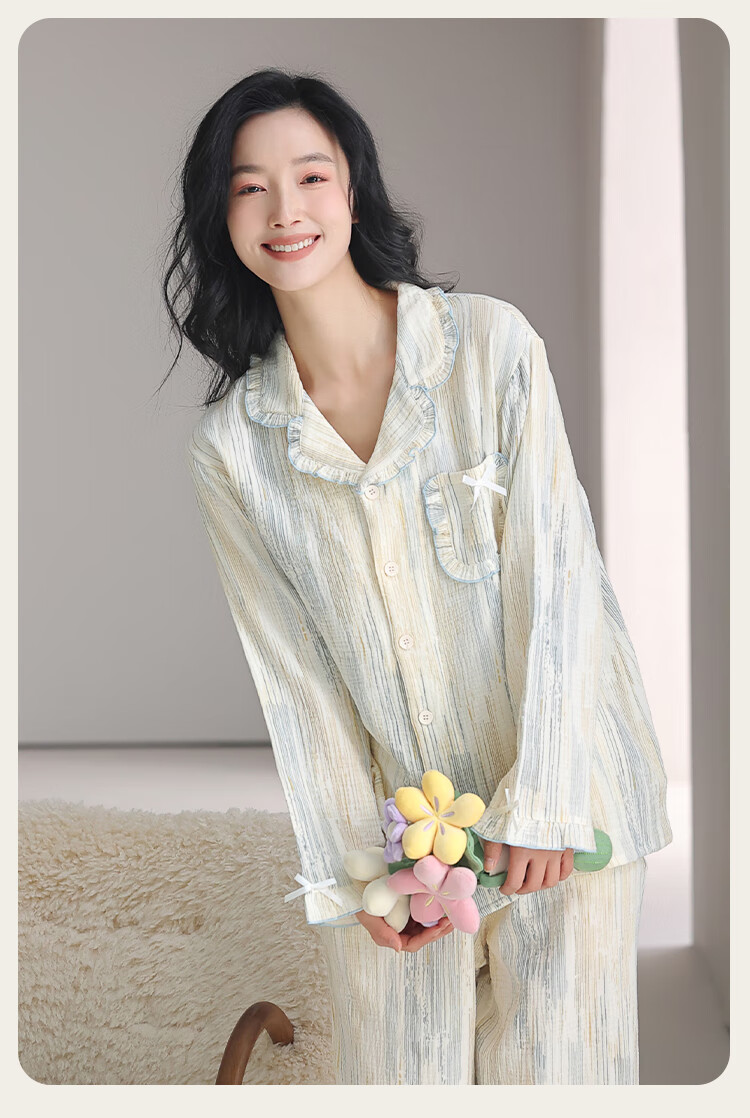 XUEXIMAN Women's Pajamas 2026 New Autumn And Winter Cloud Cotton Long-Sleeve Long Pants Loose Comfortable Wearable Loungewear Set 10
