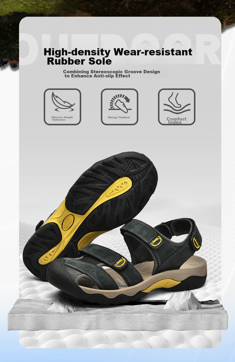 JEEP Men's Outdoor Breathable Sandals, Closed-Toe Beach Shoes, Water-Friendly Perforated Shoes, Non-Slip Wear-Resistant River Tracing Shoes, Casual Hiking Shoes 7