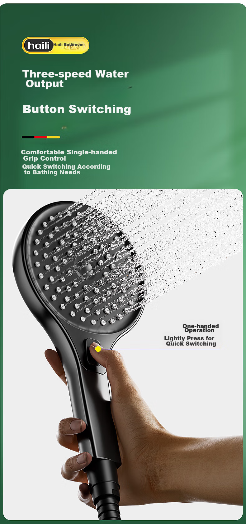Haili German Large Panel Shower Pressure-Boosting Head, Bathroom Bathing High-Pressure Handheld Shower Head, Single Head ZH242 17