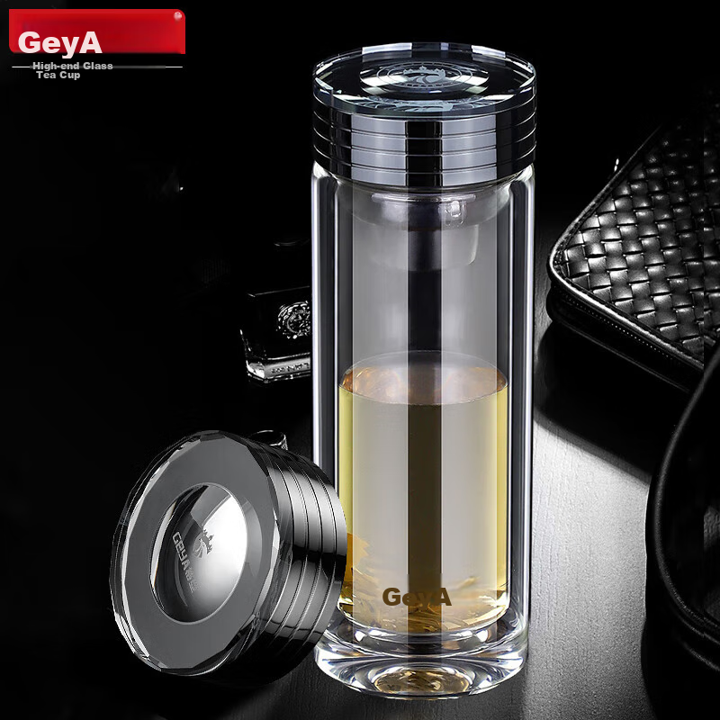 GEYA High-End Double-Layer Glass Cup for Men, Premium Business Glass Tea Cup, Water Cup, Tea Infuser Mug, Gift Customizatio