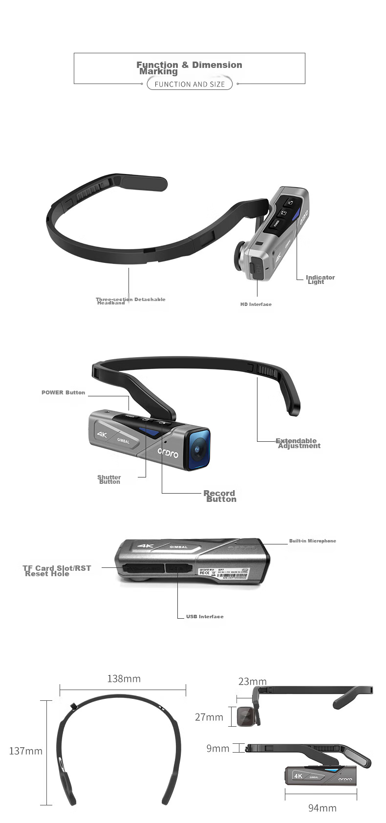 ORDRO EP7 Head-Mounted 4K Camera Action Camera HD Home Recorder Gimbal Stabilized Portable Recorder for TikTok Vlog Short Videos Cycling Live Streaming 23