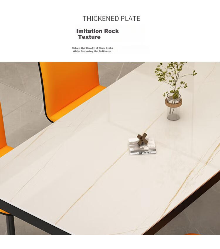 Fanshe Dining Table And Chair Set, Simple Luxury Glass Rock Slab Pattern, Compact Size for Home Dining Room, Rectangular Dining Table 11