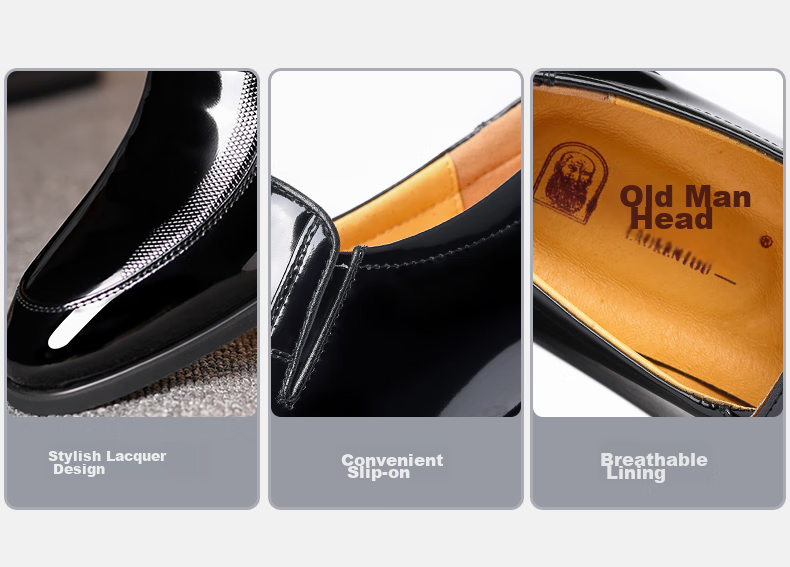 LAORENTOU Leather Dress Shoes for Men, Formal Patent Leather Shoes, Wedding Groom Shoes, Pointed Toe Slip-On Shoes, LA13087, Black, Size 39 7