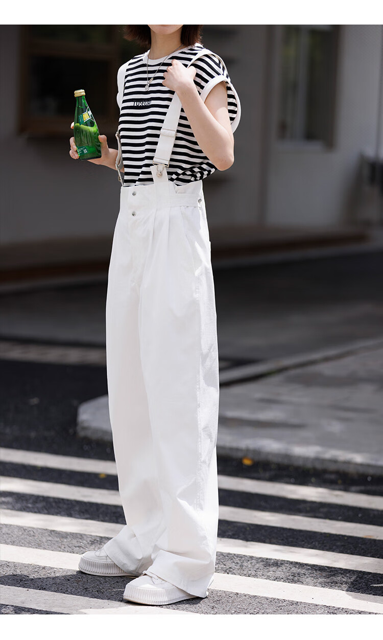 Dme Wide-Leg Suspender Pants with Adjustable Waistband, Women's Wide-Leg Suspender Pants, White, M 10