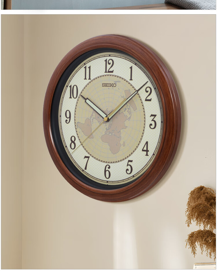 SEIKO Wall Clock, No Drilling Required for Home Use, 13-Inch 32cm Luminous Timepiece, Simple Wooden Grain Design for Bedroom And Living Room 10