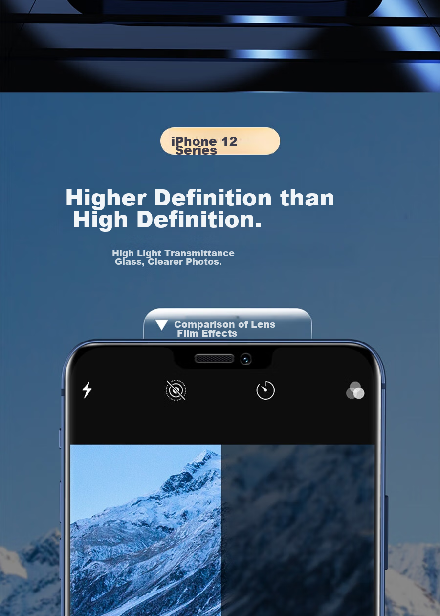 ESCASE IPhone 12 Full Coverage Camera Lens Protector, Flexible Curved Edge Tempered Glass Film for IPhone 12 Rear Camera Protection, Scratch-Resistant 6.1 HD Clear 5
