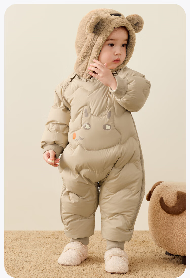 Minibala Bala Unisex Kids Baby Winter Thickened Three-Proof Cute Animal Plush Hooded Down Jumpsuit 21