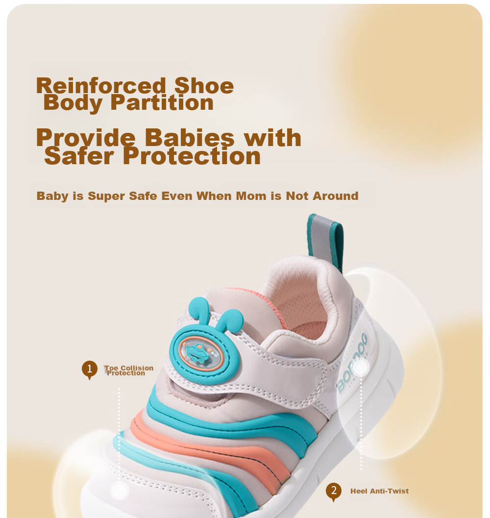 BOBDOG Children's Shoes Spring Style, Boys And Girls Baby Caterpillar Walking Shoes, Non-Slip Soft Sole Functional Shoes, Infant Shoes, Shell Pink, Size 23 9