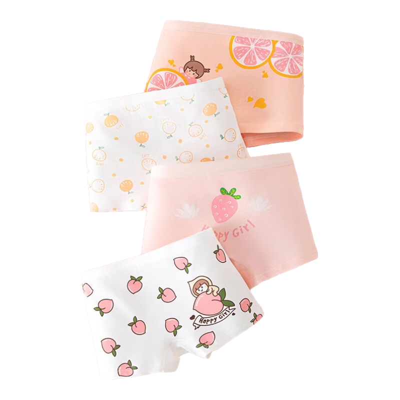 Bejirog 4-Pack Children's Underwear, Girls' Puberty Pure Cotton Panties, Student 10A Antibacterial Boyshorts for Toddlers to Teens