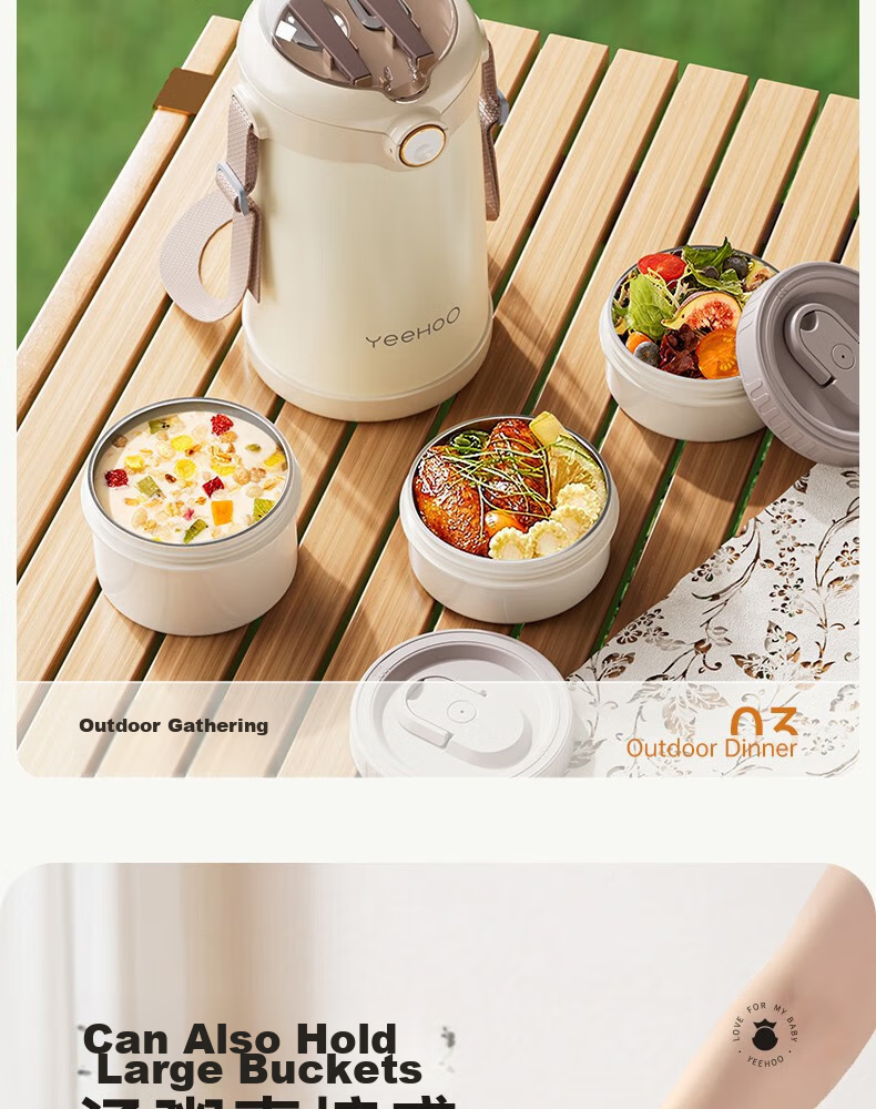 YEEHOO Insulated Food Container for Pregnant Women And New Mothers, Soup Warmer, Baby Food Container, Three-Layer Insulated Drink Box, 316 Stainless Steel Takeaway Thermos 5