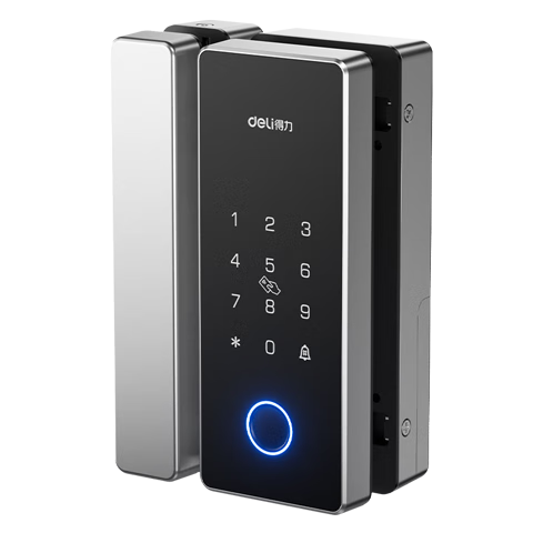 Deli Glass Door Lock, Smart Electronic Password Lock with Fingerprint Recognition, Attendance Access Control System for Office, No Drilling Or Wiring Required, Bluetooth Mini-Program Management, AL103