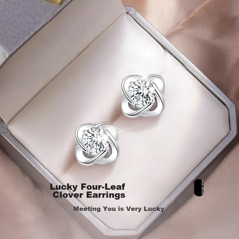 GLTEN Four-Leaf Clover Hetian Jade Pure Silver Stud Earrings for Women, 2026 New Birthday Mother's Day Gift, Practical Present for Mom And Elders