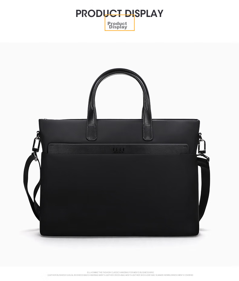 ELLE HOMME Business Men's Briefcase, Fashionable Canvas Crossbody Handbag, Casual 14-Inch Laptop Bag 02210 Black 10
