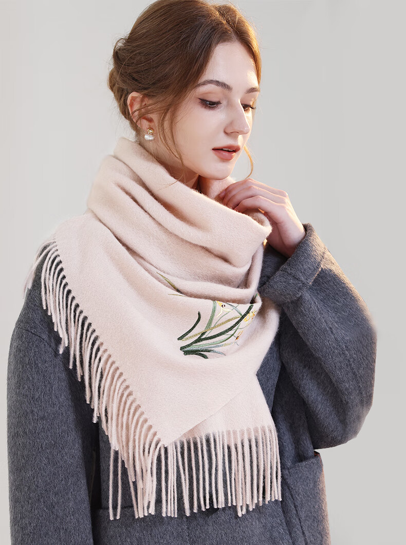 Hangsilu Pure Wool Scarf for Women, Embroidered Shawl, Elderly Neck Warmer, Mid-Autumn Festival Gift for Mom And Elders, High-End Birthday Present 5