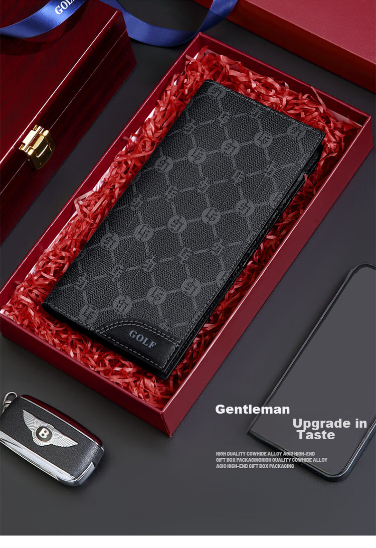 GOLF Men's Wallet, Multi-Card Slots, Long Wallet, Vintage Printed Design, 11 Card Slots, Casual Large Capacity Leather Wallet, Horizontal Style Billfold, Business Money Clip, 5V768385J, Black 4