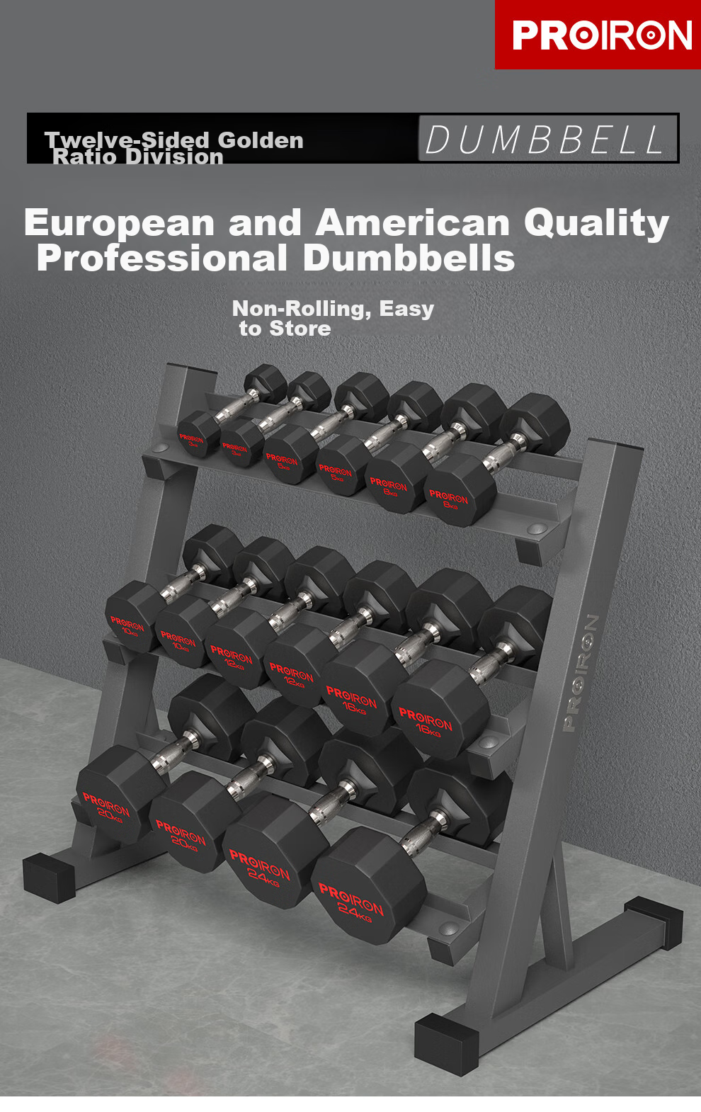 PROIRON Puli'ai Rubber-Coated Dumbbells for Men, Home Fitness Twelve-Sided Eco-Friendly Dumbbell Set, 10KG*1 Pair 1