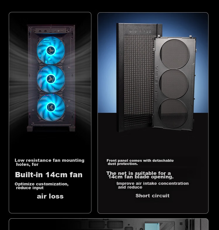ASUS TUF GAMING GT302 Chassis, Black, Rear BTF 2.0/14cm Thickened ARGB Fan, Dust Filter Included, Strong Heat Dissipation, Interchangeable Side Panels 7