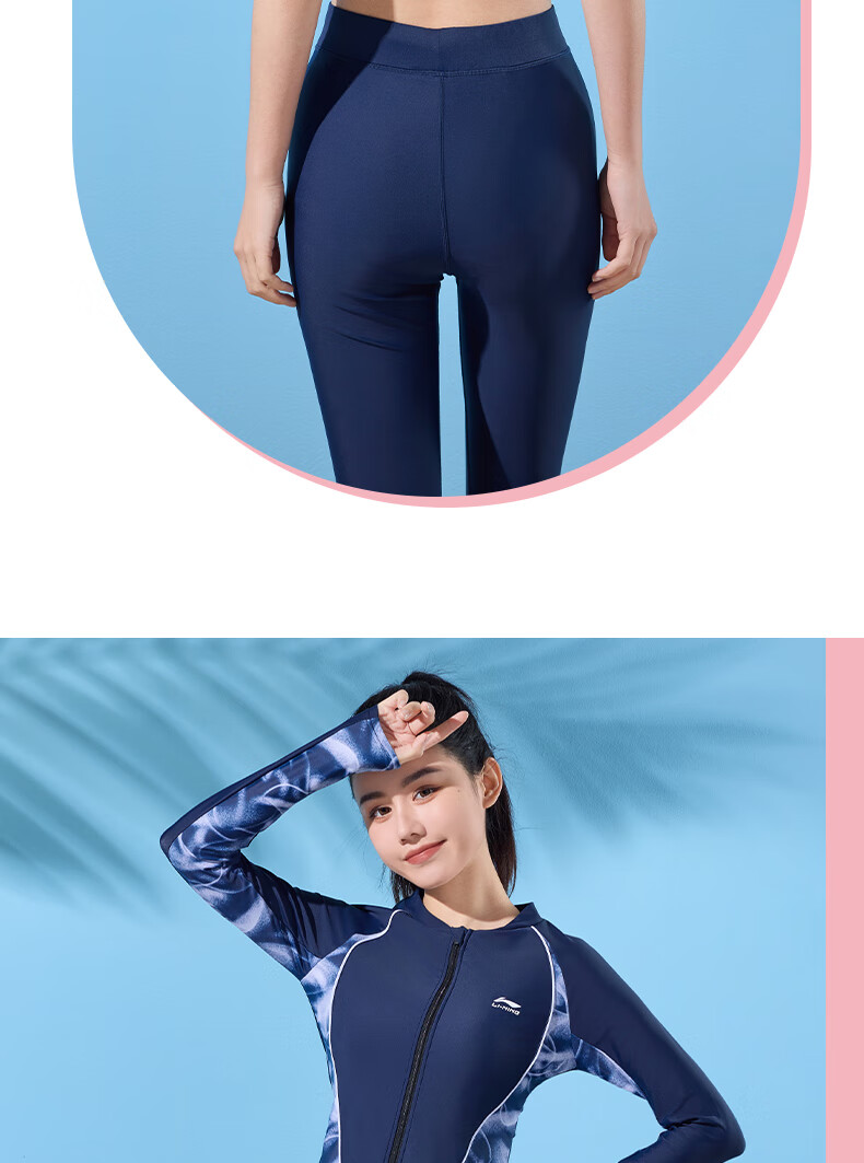 Li-Ning Women's Two-Piece Swimsuit with Long Sleeves And Pants, Conservative Surfing Suit, Beach Sun Protection Hot Spring Swimwear 518, Blue-Gray, L 17