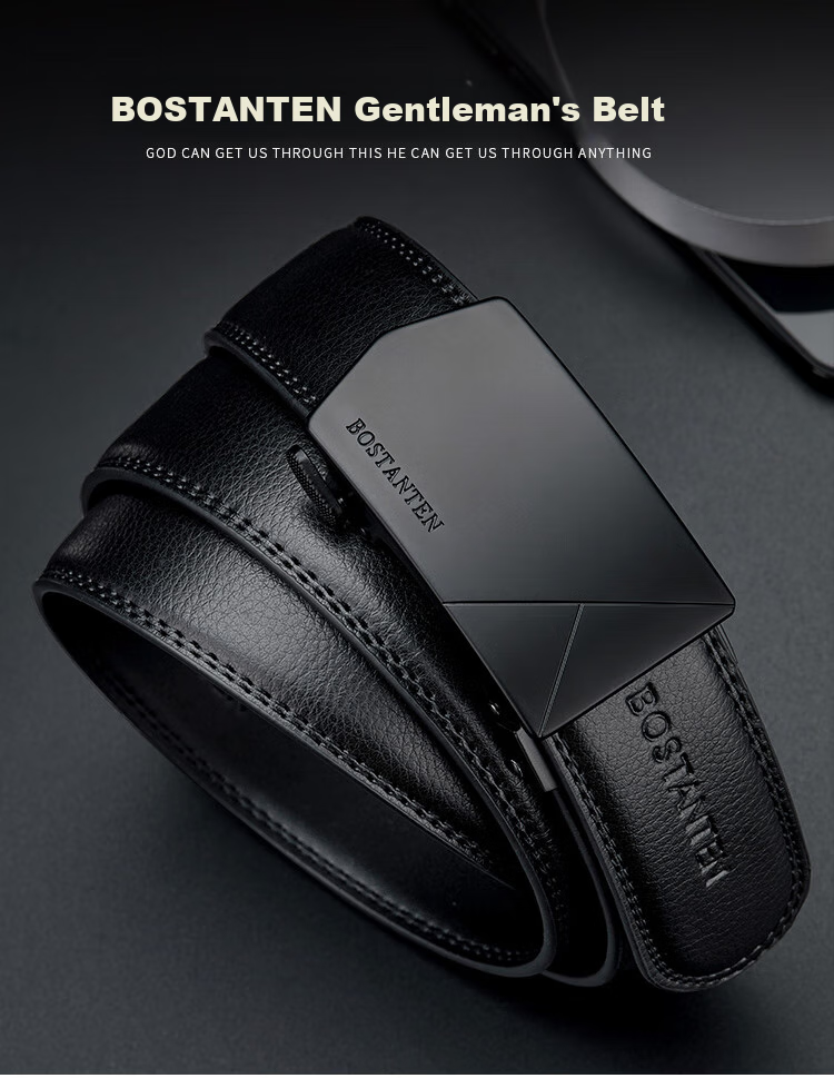 BOSTANTEN BOSTANTEN Men's Leather Belt with Automatic Buckle, Trendy Formal Waistband, Birthday Gift 1