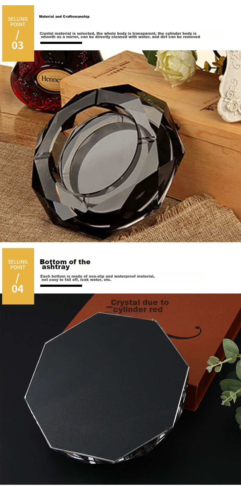 Youjialiangpin Octagonal Crystal Ashtray, Living Room And Conference Room Desktop Decoration, Popular Small Gift, 15CM Large Size 5