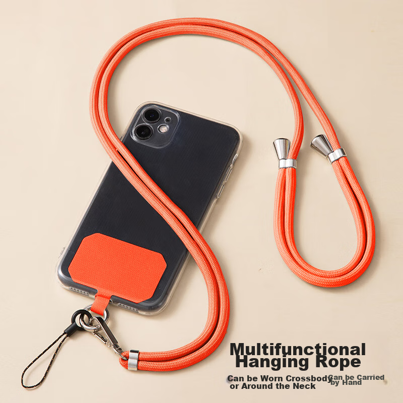 Dipuer Phone Strap Neck Strap Crossbody Adjustable Retractable Anti-Loss Universal Phone Case Durable Long Style Bright Orange [Ring Holder + Clip]