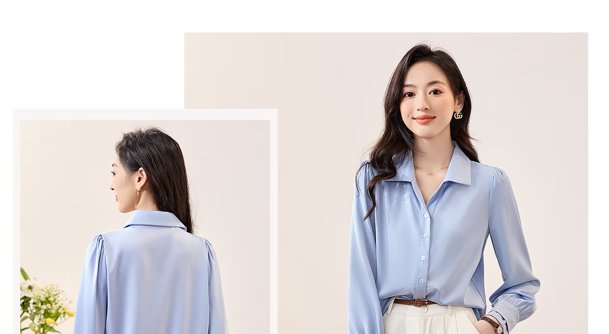 Chushen Long-Sleeve Satin Blouse for Women, Stylish Professional Commute Casual White Shirt S43S002 Size M 14
