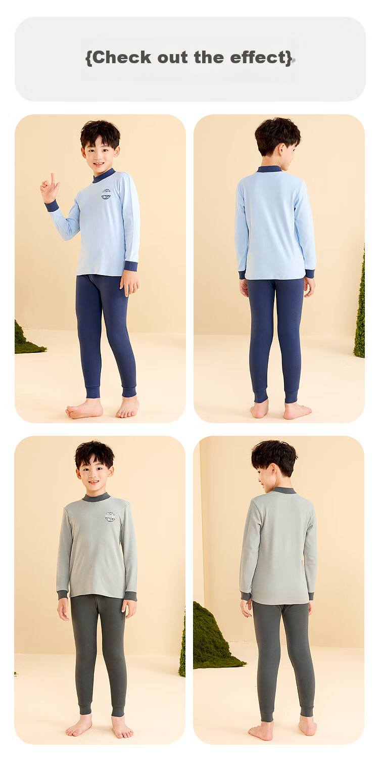 Hodohome Children's Autumn Underwear Set, Boys' Pure Cotton 7A Grade Antibacterial Thin Round Neck Thermal Underwear Set, Sizes 115 120 19