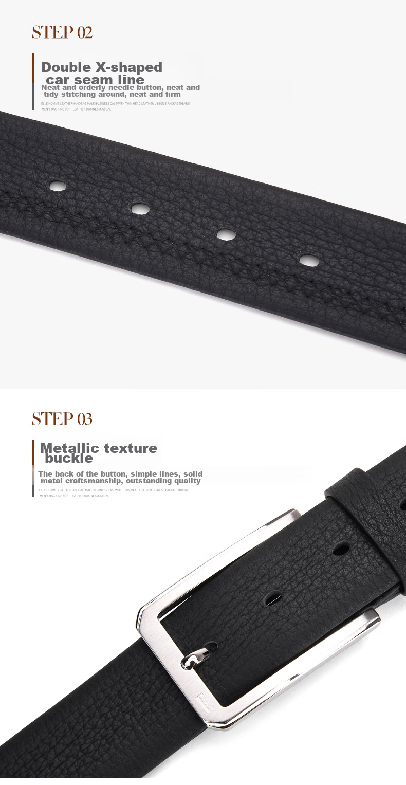 ELLE HOMME Men's Belt, Top-Grain Leather Pin Buckle Waistband with Stainless Steel Buckle, Formal Trouser Belt, Birthday Gift for Me 3